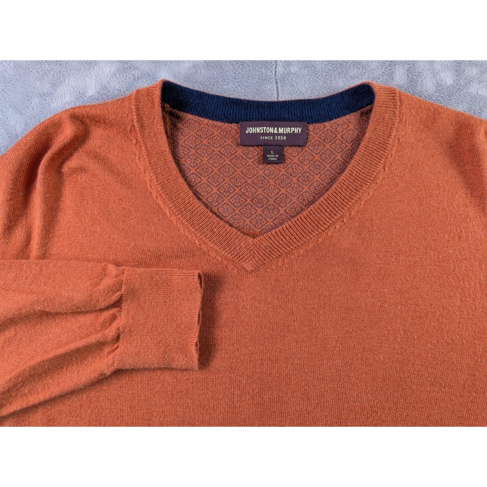 Johnston & Murphy V-Neck Silk Alpaca Blend Sweater Burnt Orange  Men's Large